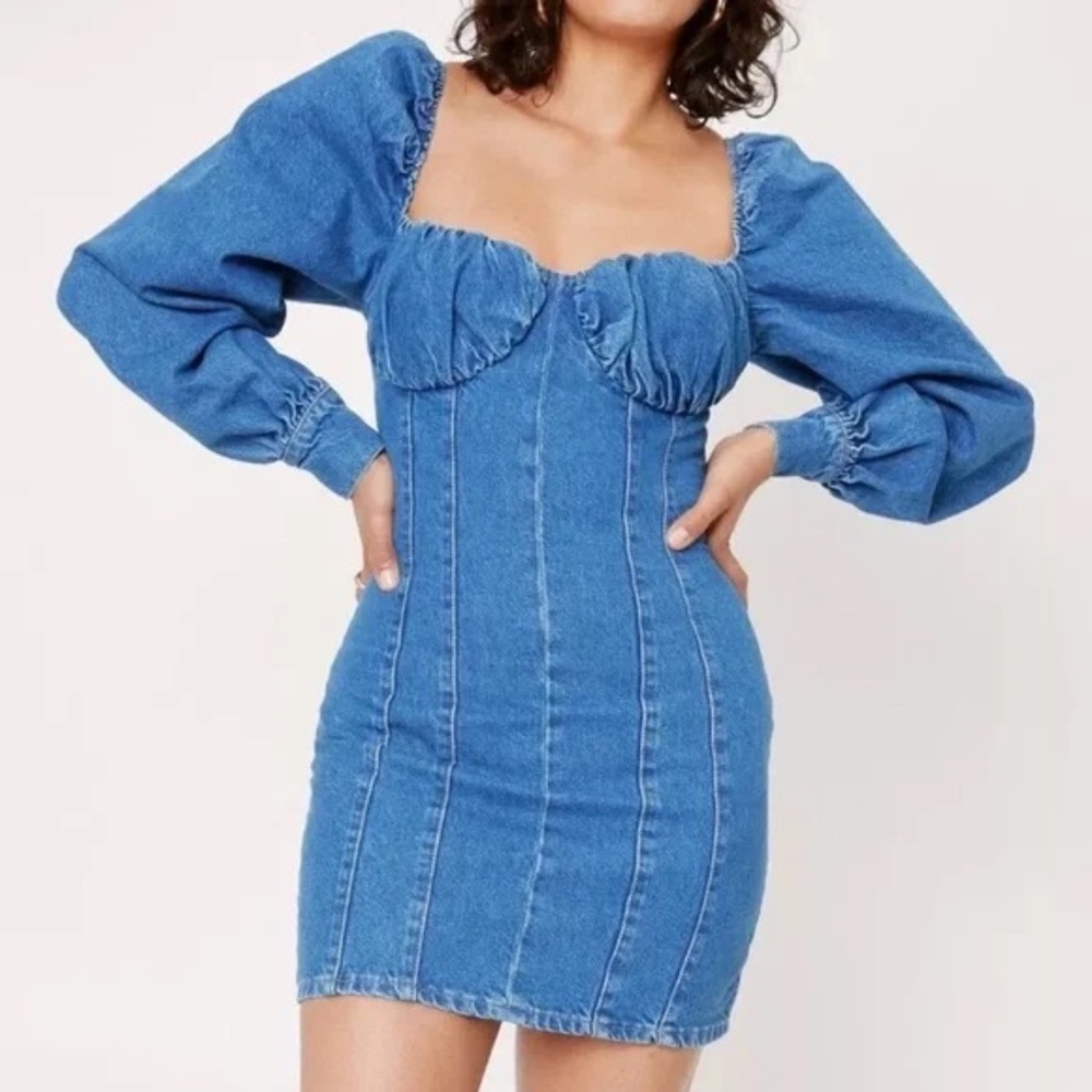 NWT Women's Nasty Gal Cup Detail Denim Mini Dress - Size 10